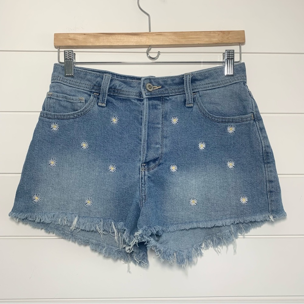 Hollister Denim Shorts Women's 27 Blue Daisy Floral All Over Print High Rise Mom